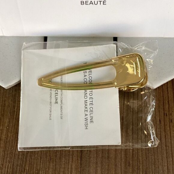 NIB Celine Gold Tone Hair Metal Clip Accessory 3” Snap Hairpin GWP